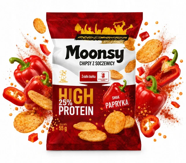 Moonsy Paprykowe Chipsy z Soczewicy 60g Proteinowe Chrupki Bez Glutenu_1