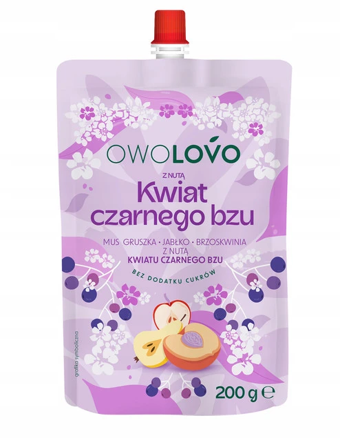 Owolovo mus jabłko brzoskwinia czarny bez przekąska bez cukru 200g_2
