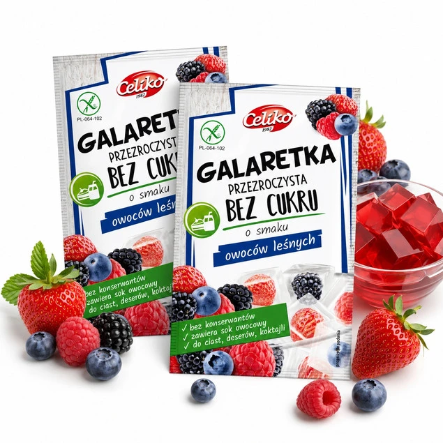 Galaretka owoce leśne BEZ CUKRU Celiko Bez glutenu przeźroczysta x2_1