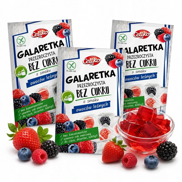 Galaretka owoce leśne BEZ CUKRU Celiko Bez glutenu przeźroczysta x3_1