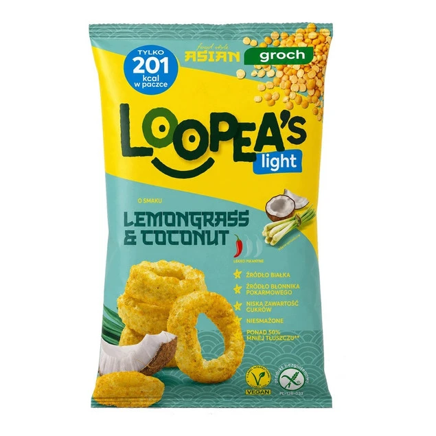 LOOPEA'S LIGHT chrupki z grochu smak trawa cytrynowa i kokos bezgluteno 50g_2