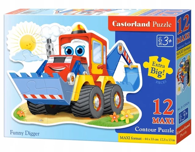 Puzzle MAXI 12 Układanka Auto KOPARKA Maszyna Budowlana Słońce 3+ Castor_2