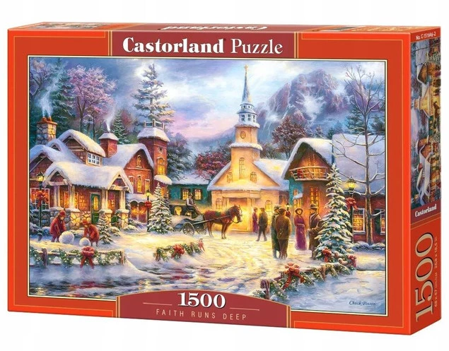 Puzzle 1500 Układanka Zima Śnieg BOŻE NARODZENIE Święta Widok Castorland_2
