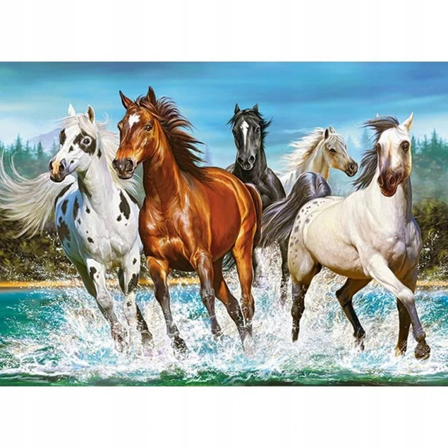 Puzzle 200 Układanka Obraz Zwierzęta KONIE W GALOPIE Mustang 7+ Castor_2