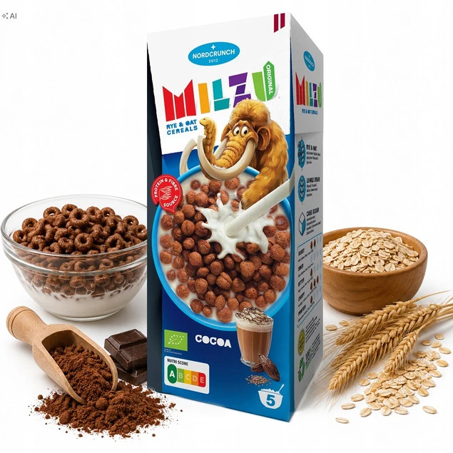 Płatki dla dzieci na śniadanie żytnio-owsiane kulki kakaowe BIO 150g Milzu