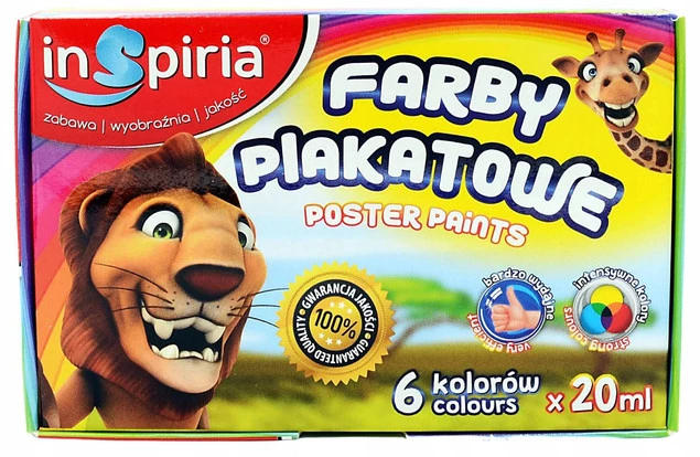 Farby Plakatowe Szkolne 6 Kolorów 20ML Inspiria 1985_4