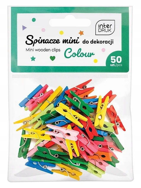 KOLOROWE MINI SPINACZE DO DEKORACJI, PRAC PLASTYCZNYCH 50 szt. INTERDRUK_1