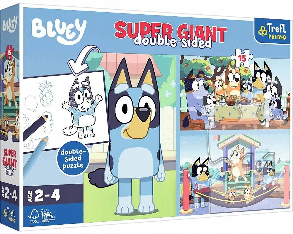 Puzzle 15 Gigant Układanka Blue BLUEY Pies Piesek Dwustronne Kolorowanka 2+_3