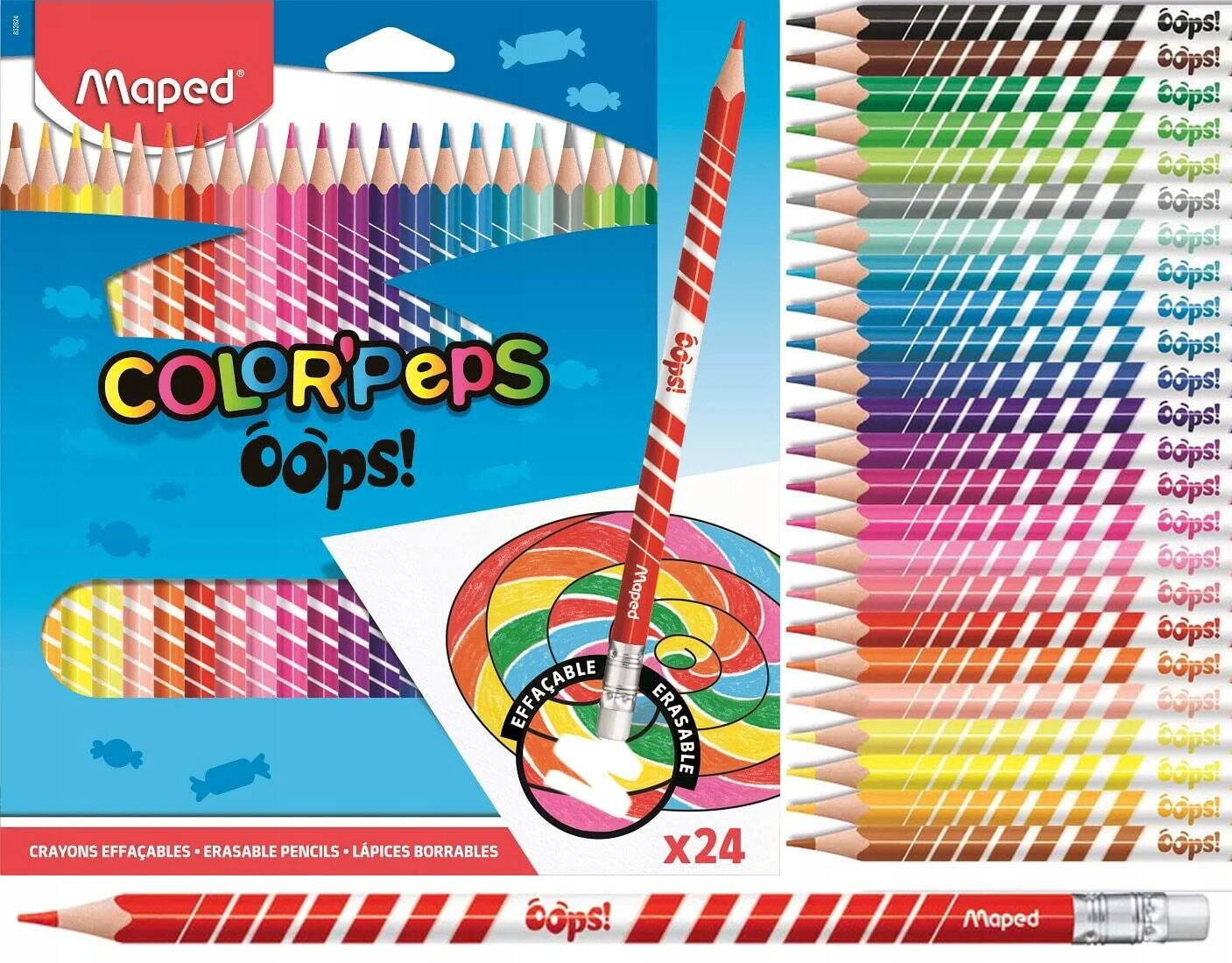 Kredki Ołówkowe Ścieralne Z Gumką Color'Peps Oops! 24 Kolory 4+ Maped_1