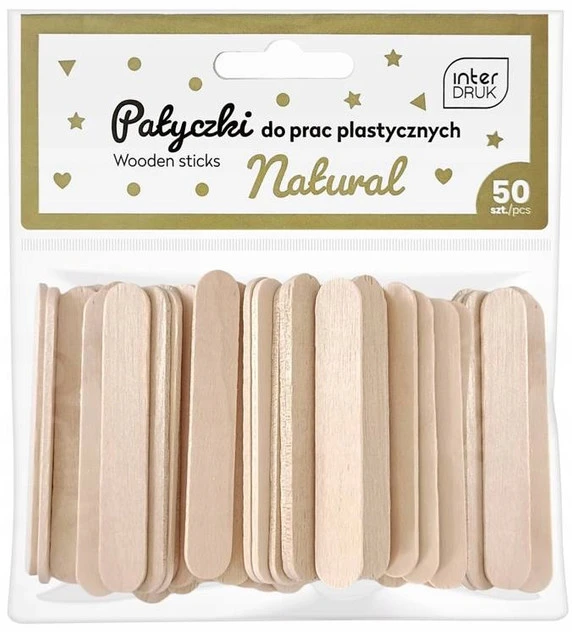 PATYCZKI DO PRAC PLASTYCZNYCH 50 szt. 65x10 mm NATURAL INTERDRUK_1