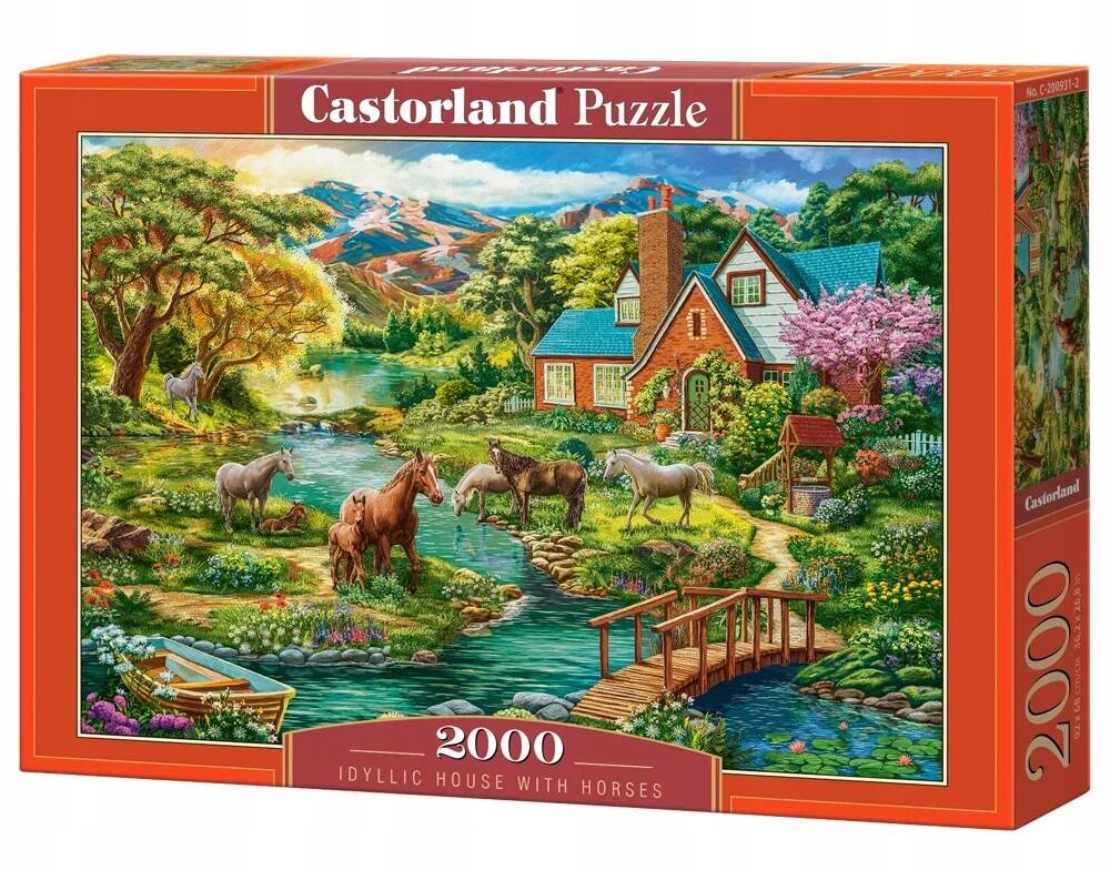 Puzzle 2000 Układanka Dom KONIE Koń Krajobraz Potok Natura 9+ Castorland_2