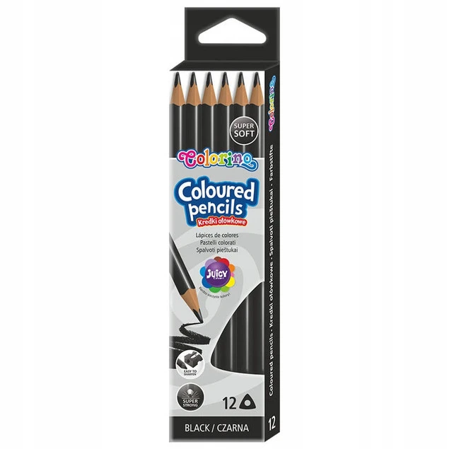 Kredki ołówkowe czarne trójkątne 12 sztuk Colorino Kids