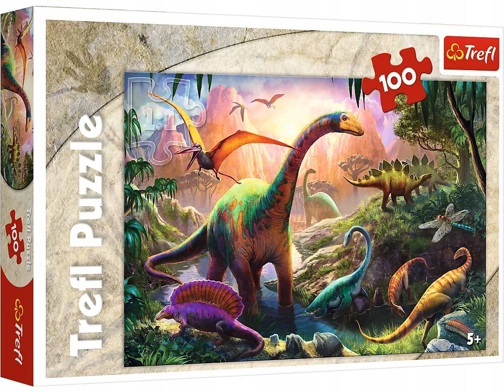 Puzzle 100 Układanka Widok DINOZAURY Diplodok Gady Dżungla 5+ Trefl 16277_2