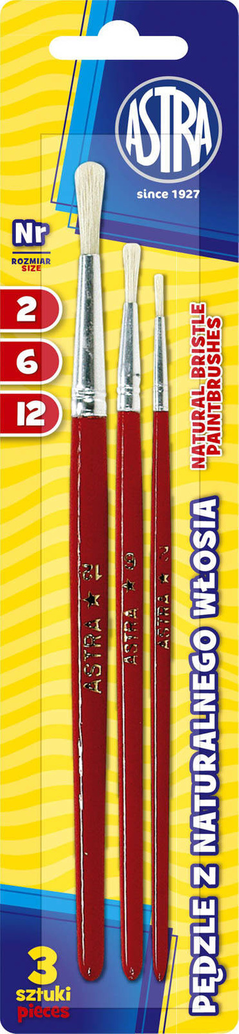 Pędzle Szkolne 3 Sztuki Pędzli Z Naturalnego Włosia Mix Rozmiarów Astra_1