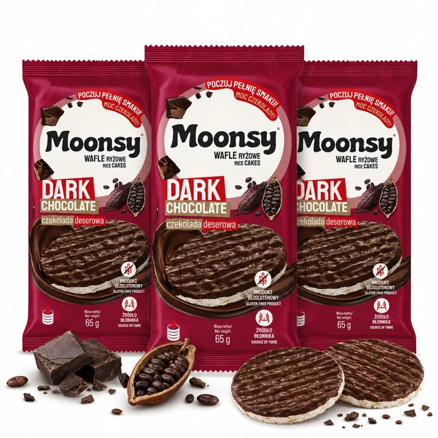 Moonsy Wafle Ryżowe w Czekoladzie Deserowej 65g x3