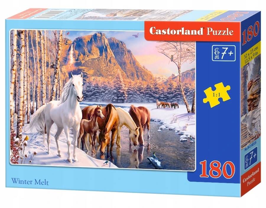 Puzzle 180 Układanka Zima KONIE Koń Koniki Klacz Las Góry 7+ Castorland_2