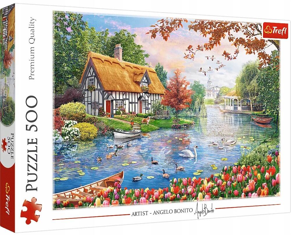 Puzzle 500 Układanka Krajobraz CICHA PRZYSTAŃ Widok Natura Chata 10+ Trefl_2