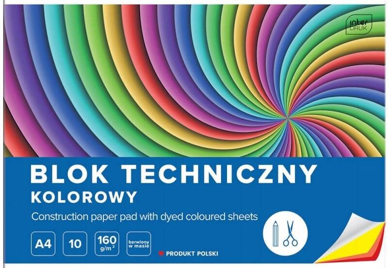 Blok Techniczny KOLOROWY A4 10 Kartek 160g Interdruk x5_4