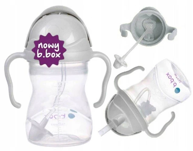 Kubek Niekapek Z Obciążoną Słomką Szary 6M+ 240 ml B.Box_1