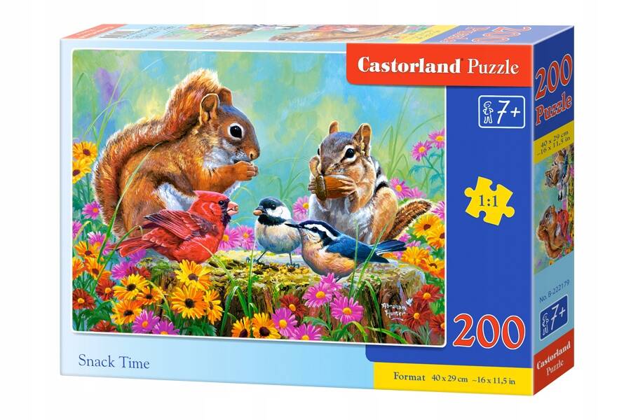 Puzzle 200 Układanka Zwierzęta WIEWIÓRKI Ptaki Kwiaty Las 7+ Castorland_2