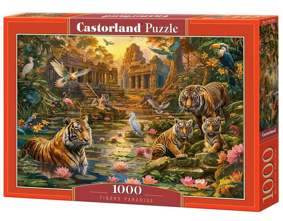 Puzzle 1000 Układanka Krajobraz TYGRYSY Raj Ruiny Ptaki Obraz 9+ Castorland_1