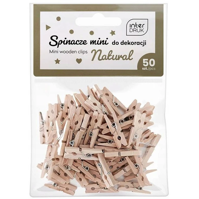 MINI SPINACZE KLAMERKI DREWNIANE 50 szt. NATURAL INTERDRUK_1