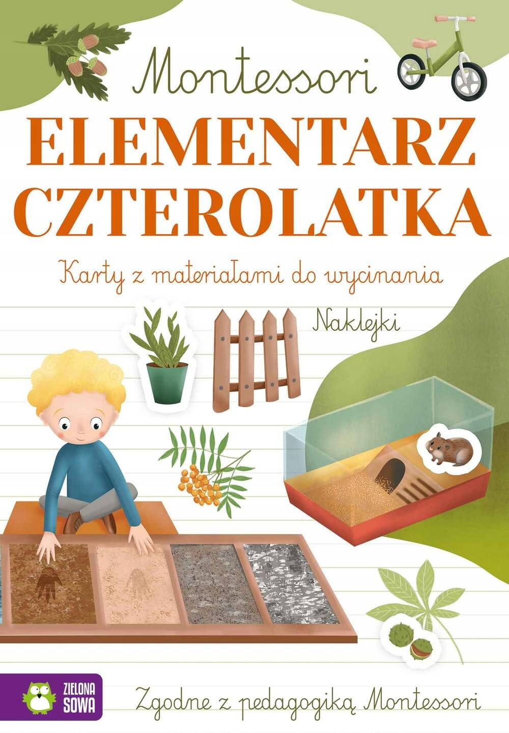 Montessori Elementarz Czterolatka Ćwiczenia Karty + Naklejki Zielona Sowa_1