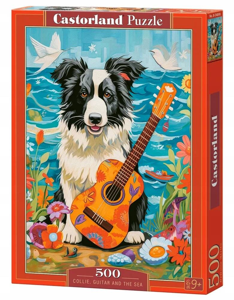 Puzzle 500 Układanka PIES Zwierzęta Border Collie Gitara Muzyka 9+ Castor_2