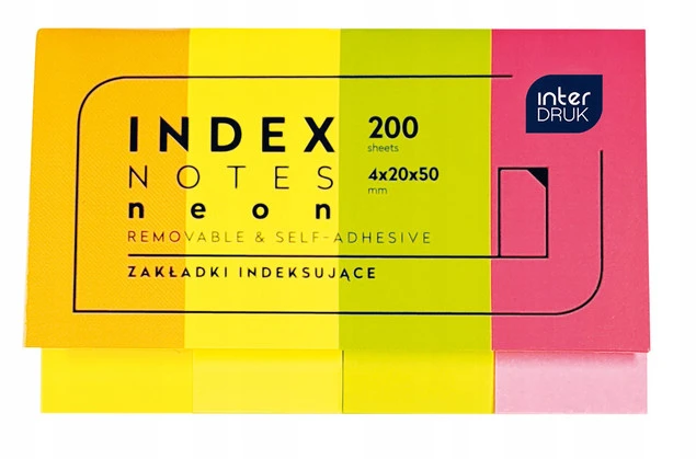 Zakładki indeksujące 4 neonowe kolory 200 sztuk