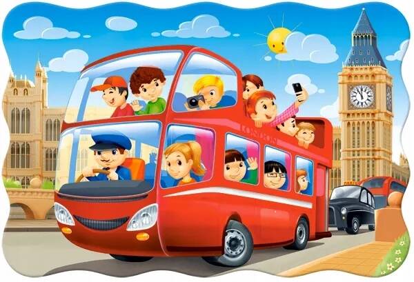 Puzzle Maxi 20 Układanka Bus LONDYN Dzieci Zegar Ben Widok Pojazd 4+ Castor_1