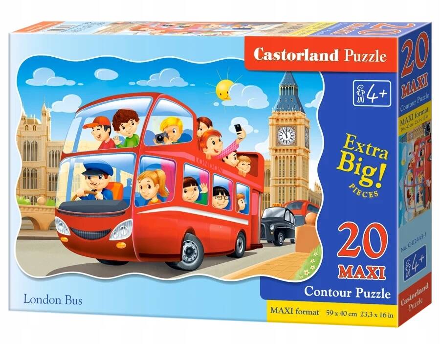 Puzzle Maxi 20 Układanka Bus LONDYN Dzieci Zegar Ben Widok Pojazd 4+ Castor_2