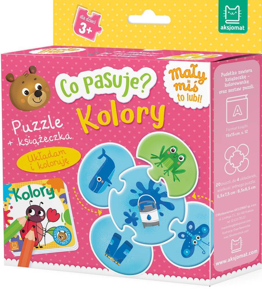 Puzzle i Książeczka Co Pasuje? KOLORY 4+ Aksjomat 3630_1