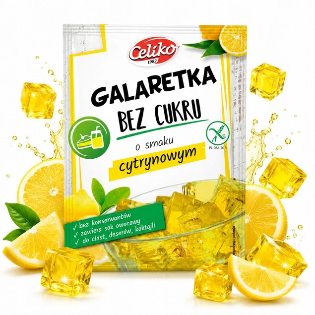Galaretka cytrynowa bez dodatku cukru Celiko smak cytrynowy bez glutenu