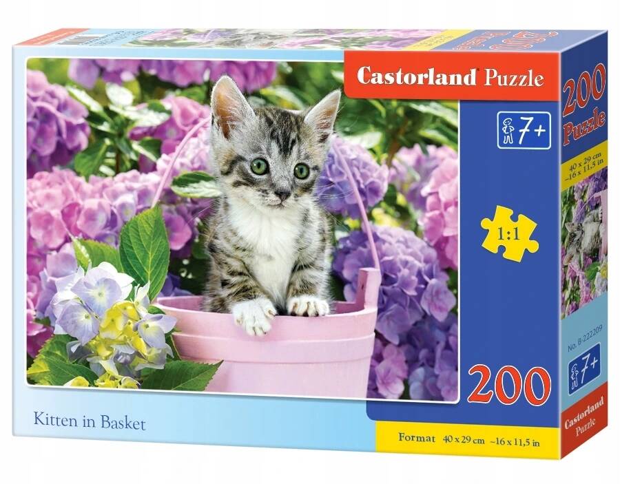 Puzzle 200 Układanka Słodki KOTEK Mały Kot W Koszyku Zwierzak 7+ Castorland_2