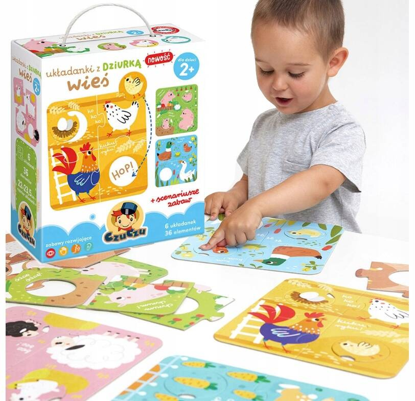 CZUCZU Puzzle Układanka z Dziurką Wieś Gra dla Malucha 6 Obrazków 2+_1