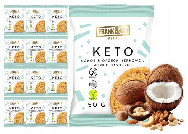 Frank & Oli Ciastko Miękkie Keto Kokos Orzech Nerkowca zestaw 12 sztuk box