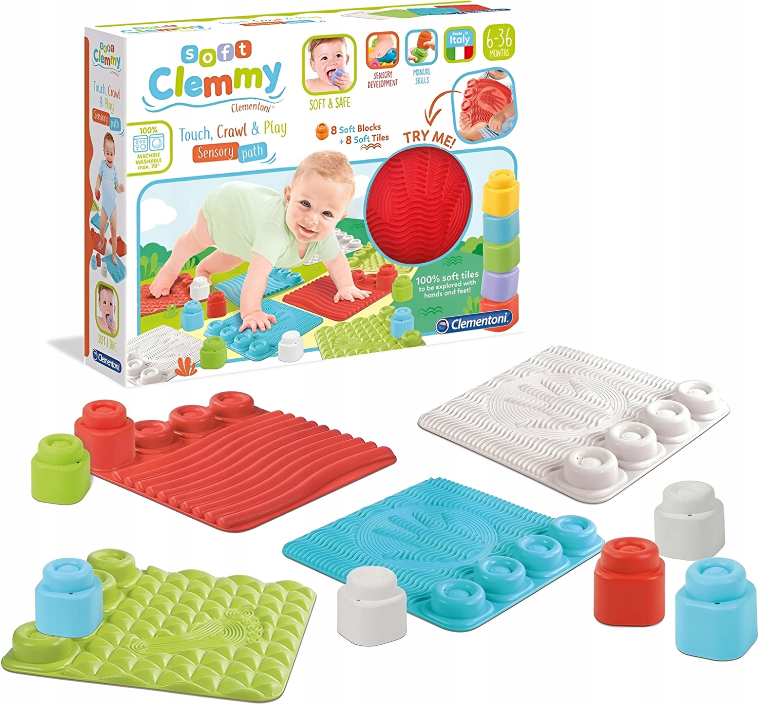 Ścieżka Mata Sensoryczna Soft Klocki Miękkie Clemmy 6M+ Clementoni_1