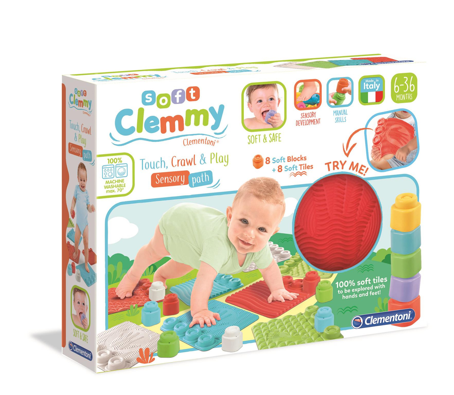 Ścieżka Mata Sensoryczna Soft Klocki Miękkie Clemmy 6M+ Clementoni_10