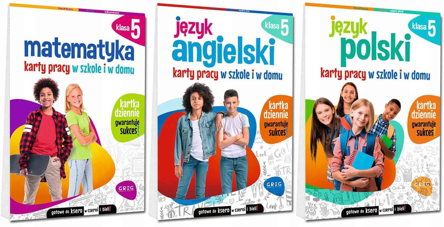 ZESTAW Kart Pracy Do Klasy 5 Język Angielski Polski Matematyka Greg_1