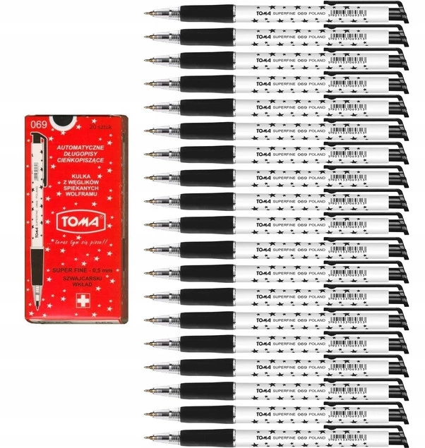Długopis Biurowy Automatyczny Czarny Superfine W Gwiazdki 0,5mm TOMA x20_1