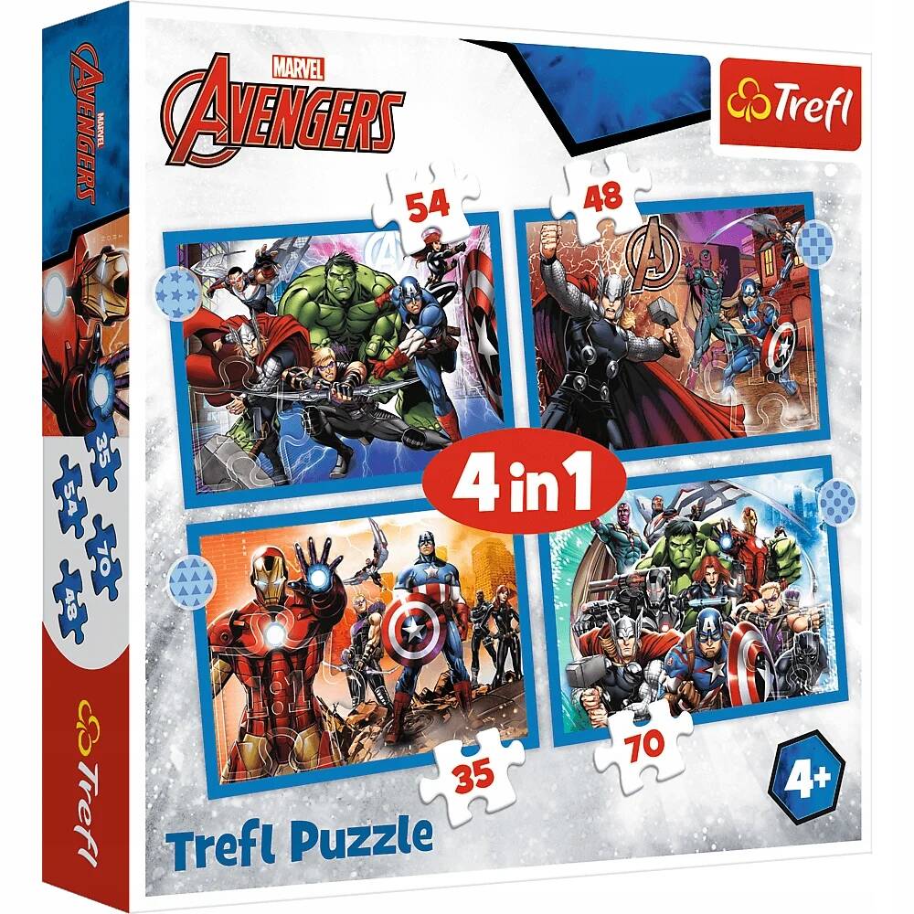 Puzzle 4w1 Układanka AVENGERS Iron Man Hulk THOR MARVEL 4+ Trefl 34386_1