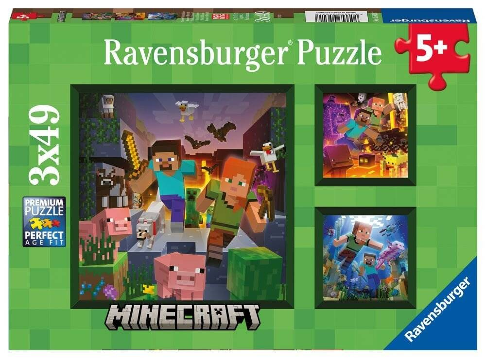 Puzzle 3x49 Układanka 147 el. MINECRAFT Gra Gaming 5+ Ravensburger_1