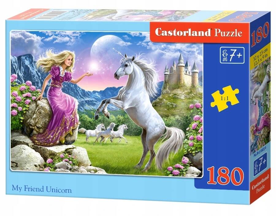 Puzzle 180 Układanka Koń JEDNOROŻEC Konie Zamek Kobieta Widok 7+ Multigra_2
