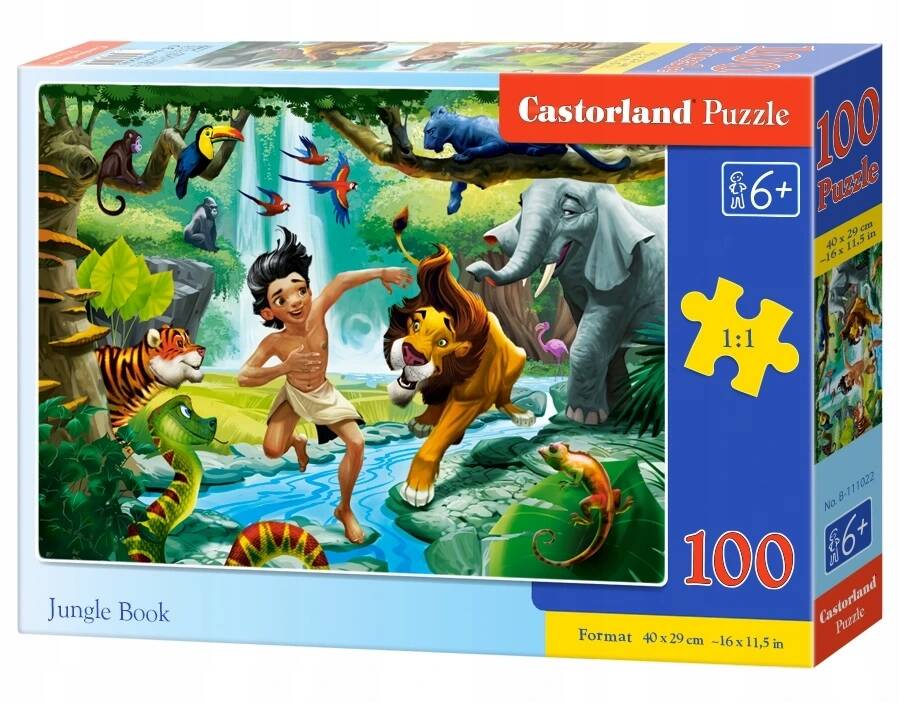 Puzzle 100 Bajka KSIĘGA DŻUNGLI Lew Słoń Ptaki Natura 6+ Castorland_2