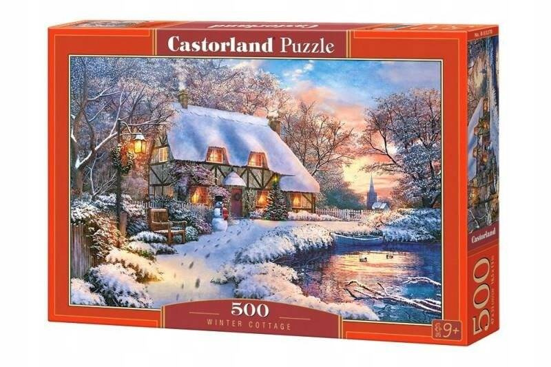 Puzzle 500 Układanka Krajobraz Widok Zima dom Rzeka Śnieg Bałwan 9+ Castor_2