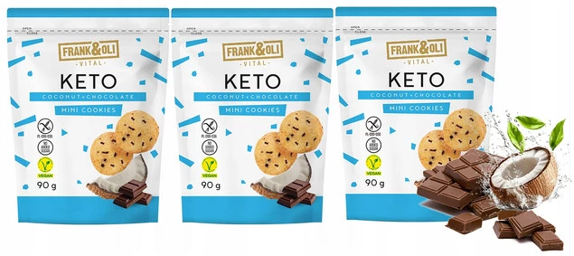 Frank & Oli Keto Mini Ciasteczka Kokos Czekolada zestaw 3 sztuki trójpak