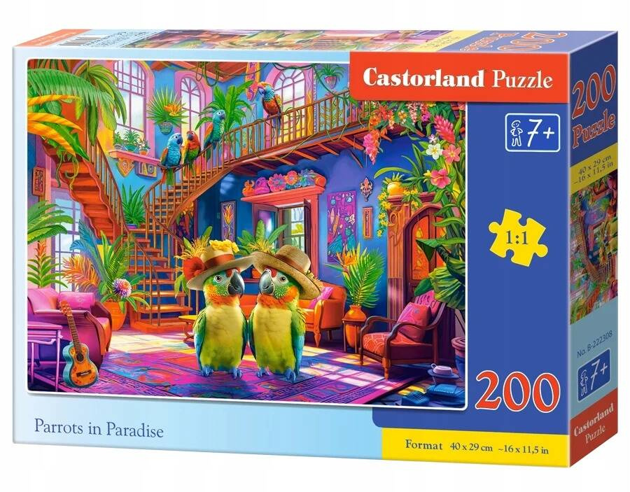 Puzzle 100 Układanka PAPUGI Ptaki Raj Kwiaty Kolor NATURA 7+ Castorland_2