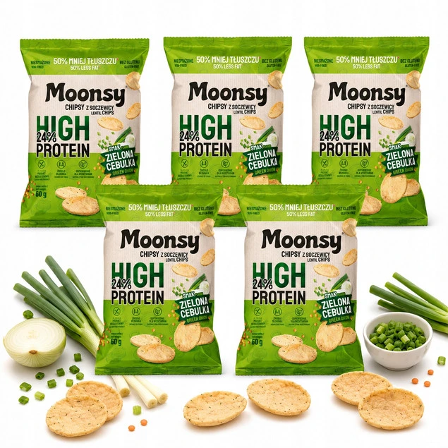 Moonsy Chipsy z Soczewicy Zielona Cebulka 60g x5
