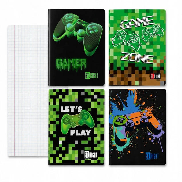 Zeszyt w kratkę A5 32 kartki laminowany gamingowy Game Zone ST.RIGHT x4