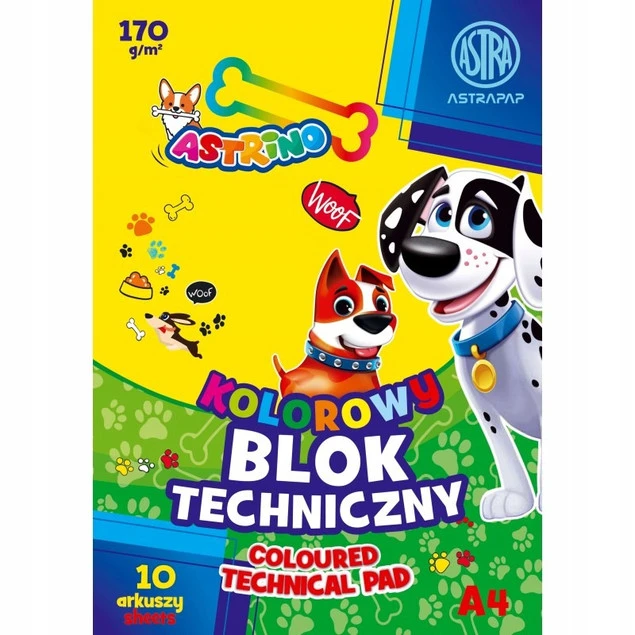 Blok techniczny kolorowy Astrino Astra A4 10 kartek